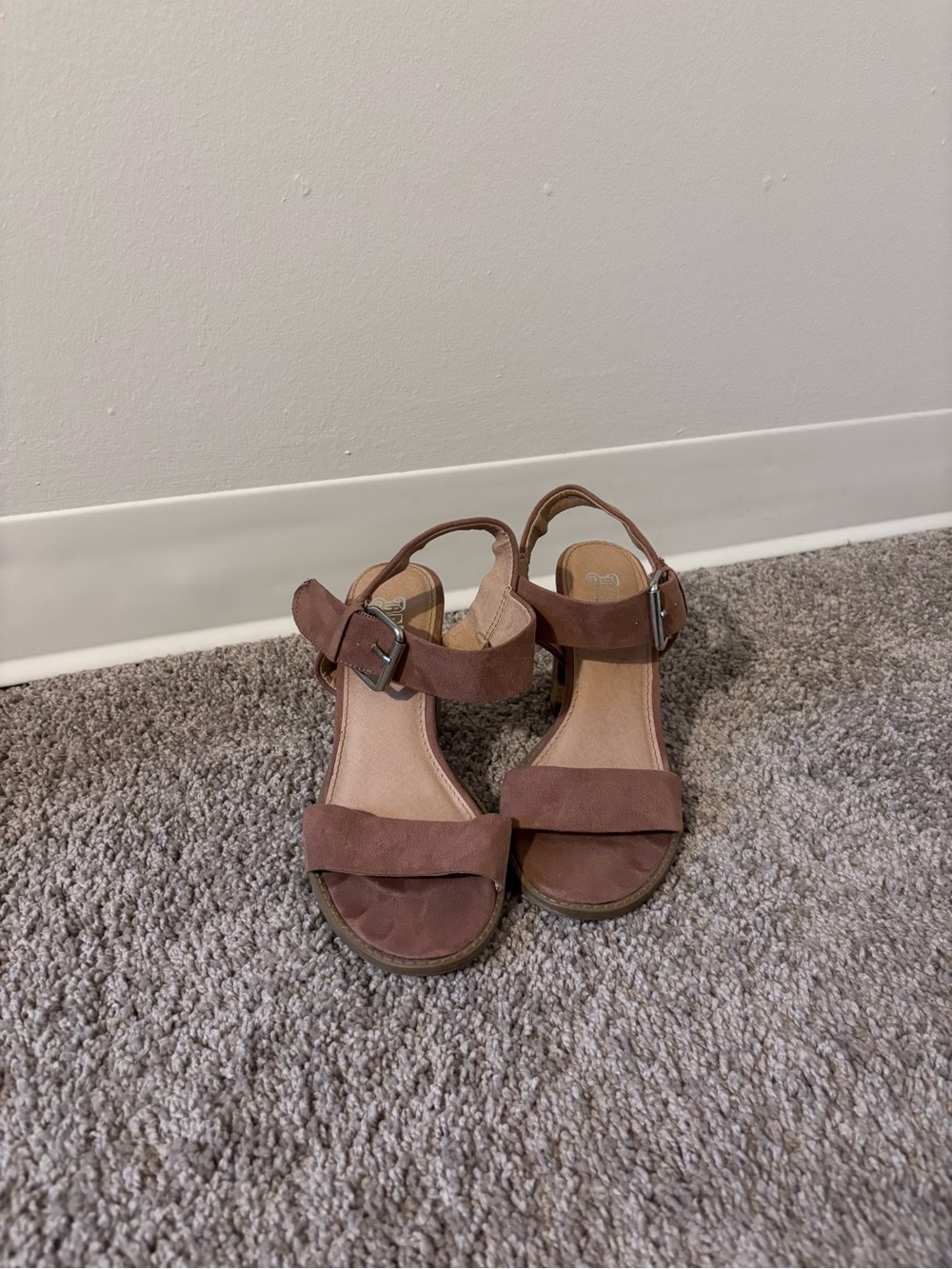 Pink Suede Block Heels
